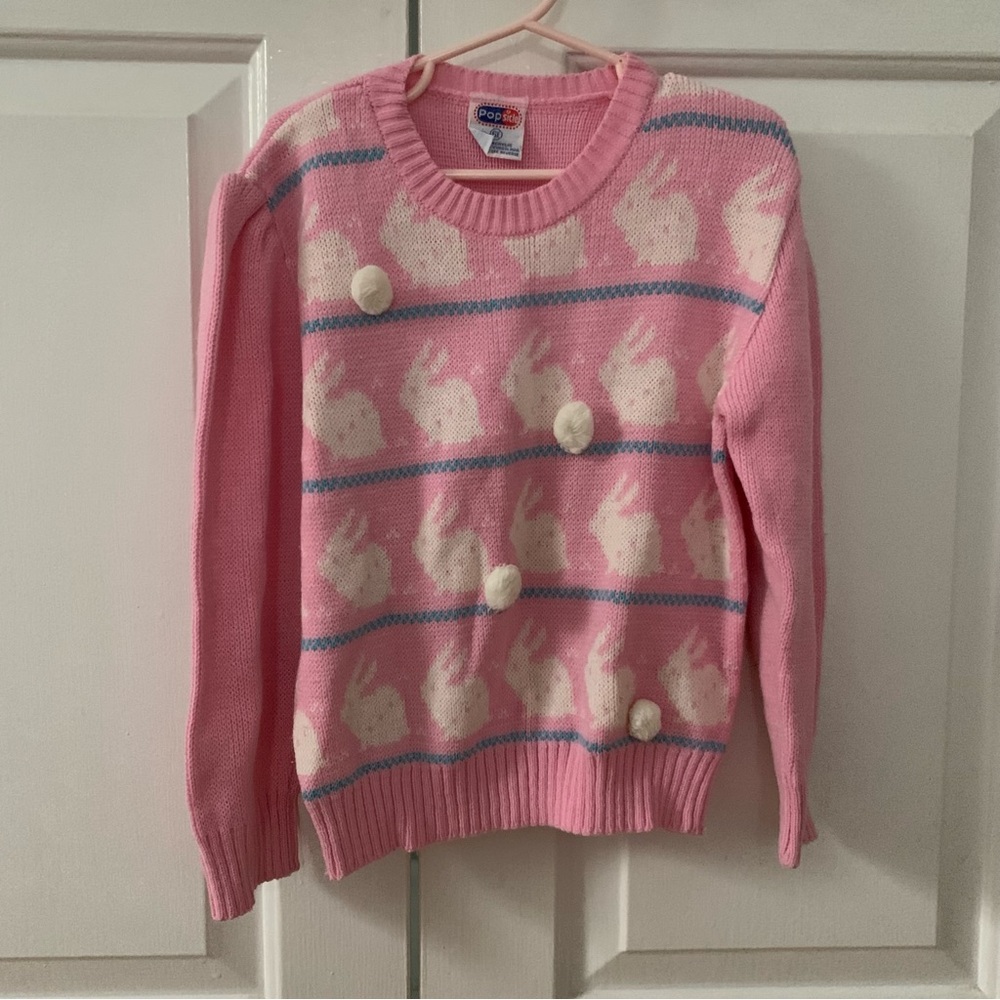 VTG & RARE Popsicle brand girls knit sweater size 6 6X bunnies pink Easter